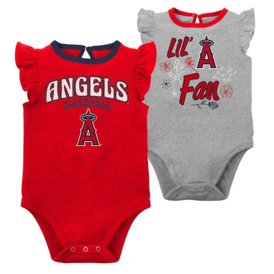 Outerstuff Baby Boys And Girls Red, Heather Gray Los Angeles Angels Little Fan Two-pack Bodysuit Set In Red,heather Gray
