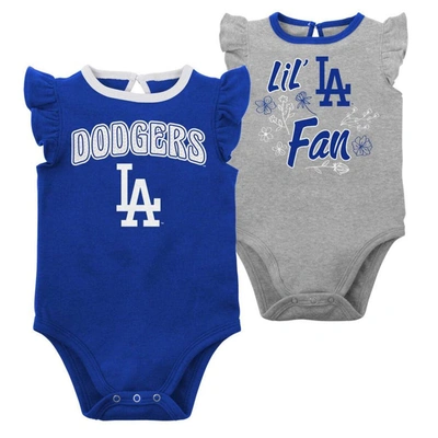 Outerstuff Babies' Infant Boys And Girls Royal And Heather Gray Los Angeles Dodgers Little Fan Two-pack Bodysuit Set In Royal,heather Gray