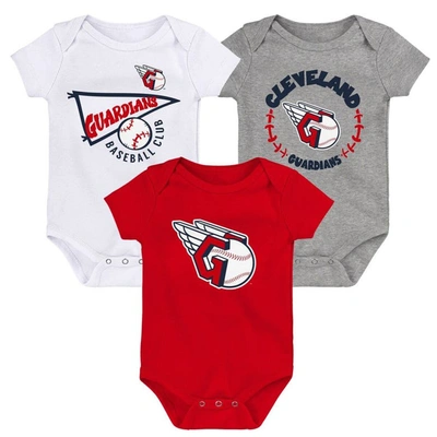 Outerstuff Babies' Infant Boys And Girls Red And White And Heather Gray Cleveland Guardians Biggest Little Fan 3-pack B In Red,white,heather Gray