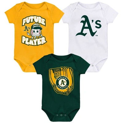 Outerstuff Baby Boys And Girls Gold, Green, White Oakland Athletics Minor League Player Three-pack Bodysuit Set In Gold,green