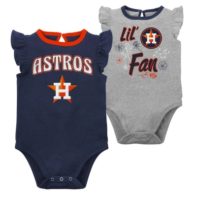 Outerstuff Babies' Newborn And Infant Boys And Girls Navy, Heather Gray Houston Astros Little Fan Two-pack Bodysuit Set In Navy,heather Gray