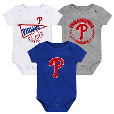 Outerstuff Babies' Infant Royal/white/heather Gray Philadelphia Phillies Biggest Little Fan 3-pack Bodysuit Set
