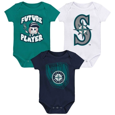 Outerstuff Babies' Newborn And Infant Boys And Girls Teal, Navy, White Seattle Mariners Minor League Player Three-pack In Teal,navy,white