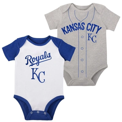 Outerstuff Babies' Newborn And Infant Boys And Girls White, Heather Gray Kansas City Royals Little Slugger Two-pack Bod In White,heather Gray