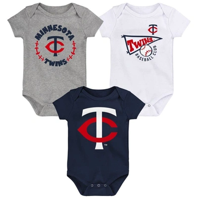 Outerstuff Babies' Infant Navy/white/heather Gray Minnesota Twins Biggest Little Fan 3-pack Bodysuit Set