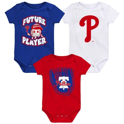 Outerstuff Babies' Infant Royal/red/white Philadelphia Phillies Minor League Player Three-pack Bodysuit Set