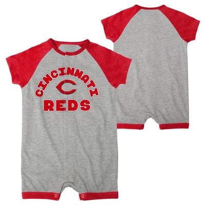 Outerstuff Babies' Newborn And Infant Boys And Girls Heather Gray Cincinnati Reds Extra Base Hit Raglan Full-snap Rompe