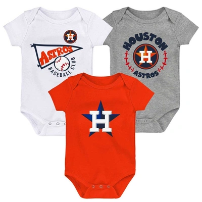 Outerstuff Babies' Infant Orange/white/heather Gray Houston Astros Biggest Little Fan 3-pack Bodysuit Set