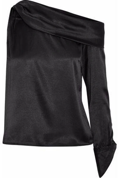 W118 By Walter Baker Woman One-shoulder Draped Satin Top Black