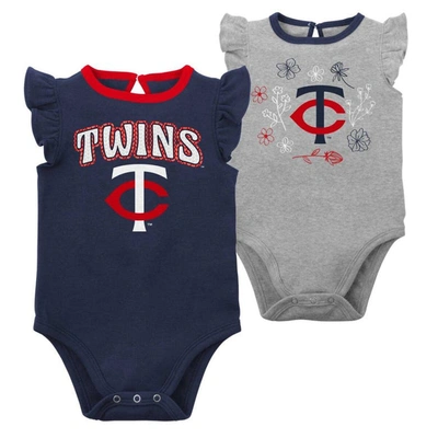 Outerstuff Babies' Newborn And Infant Boys And Girls Navy, Heather Gray Minnesota Twins Little Fan Two-pack Bodysuit Se In Navy,heather Gray