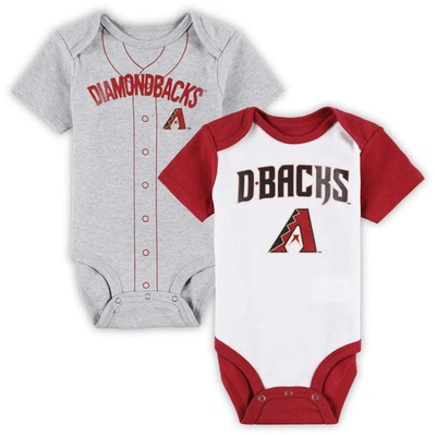 Outerstuff Babies' Infant White/heather Grey Arizona Diamondbacks Two-pack Little Slugger Bodysuit Set