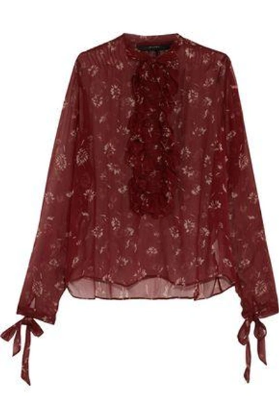 Etro Woman Ruffle-trimmed Floral-print Silk-georgette Top Red