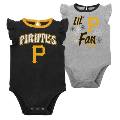 Outerstuff Babies' Girls Newborn & Infant Black/heather Gray Pittsburgh Pirates Little Fan Two-pack Bodysuit Set In Black,heather Gray