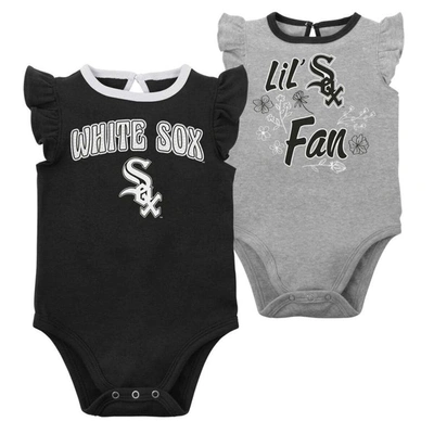 Outerstuff Babies' Girls Newborn & Infant Black/heather Gray Chicago White Sox Little Fan Two-pack Bodysuit Set