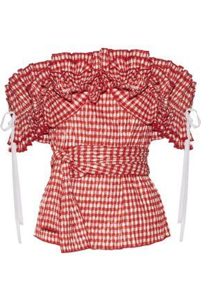 Rosie Assoulin Woman Iris Off-the-shoulder Ruffled Gingham Seersucker Top Red