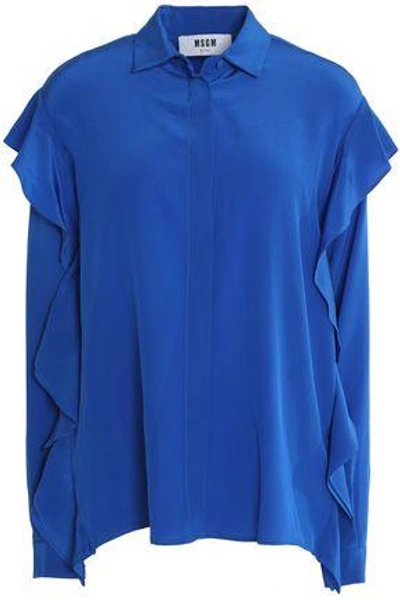 Msgm Woman Ruffle-trimmed Silk Crepe De Chine Shirt Royal Blue