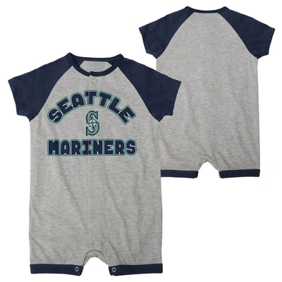 Outerstuff Babies' Infant  Heather Gray Seattle Mariners Extra Base Hit Raglan Full-snap Romper