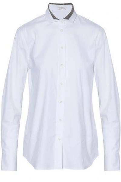 Brunello Cucinelli Woman Bead-embellished Cotton-blend Poplin Shirt White