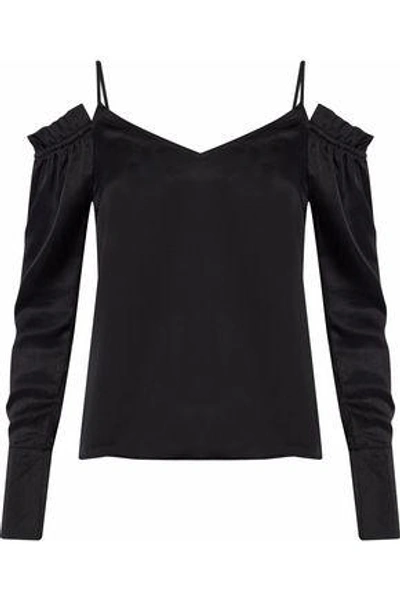 W118 By Walter Baker Woman Cold-shoulder Ruffled Satin Blouse Black