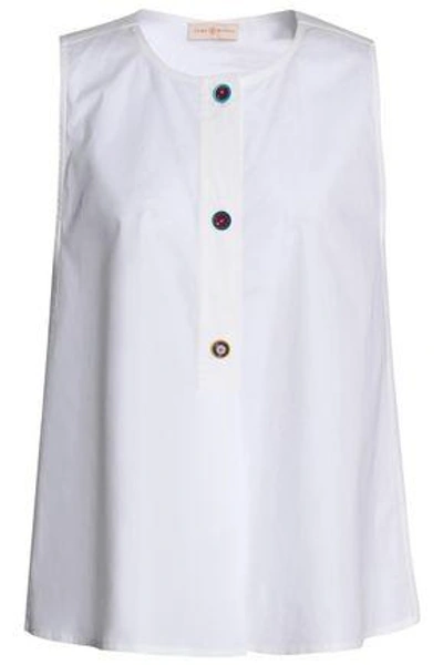Tory Burch Woman Button-detailed Stretch Cotton-poplin Top White