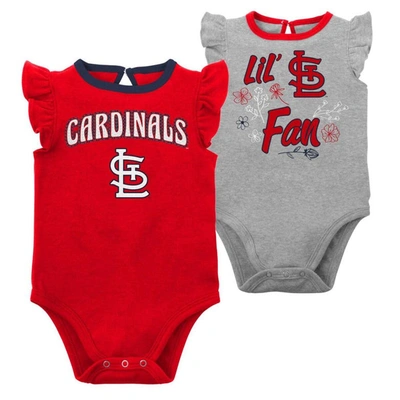 Outerstuff Babies' Newborn And Infant Boys And Girls Red, Heather Gray St. Louis Cardinals Little Fan Two-pack Bodysuit In Red,heather Gray