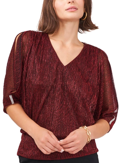 Msk Petites Womens Metallic Cold Shoulder Blouse In Red