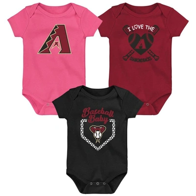Outerstuff Infant Boys And Girls Red, Black, Pink Arizona Diamondbacks Baseball Baby 3-pack Bodysuit Set In Red,black,pink