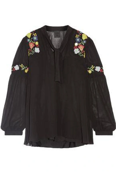 Anna Sui Woman Garden Embroidered Georgette Blouse Black