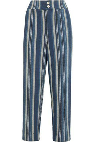 Chloé Striped Cotton-blend Straight-leg Trousers In Blue