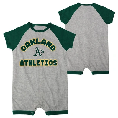 Outerstuff Babies' Newborn And Infant Boys And Girls Heather Gray Oakland Athletics Extra Base Hit Raglan Full-snap Rom