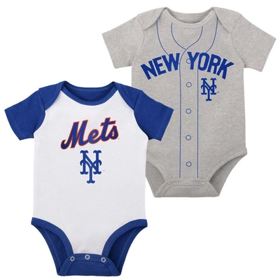 Outerstuff Babies' Infant Boys And Girls White, Heather Gray New York Mets Two-pack Little Slugger Bodysuit Set In White,heather Gray