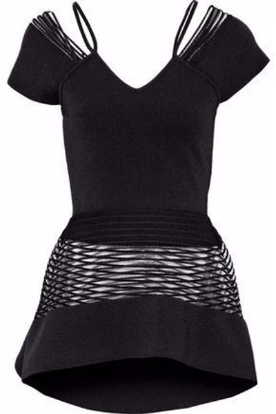 Roland Mouret Woman Mesh-paneled Cutout Stretch-knit Peplum Top Black