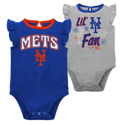 Outerstuff Babies'  Infant Royal/heather Gray New York Mets Little Fan Two-pack Bodysuit Set