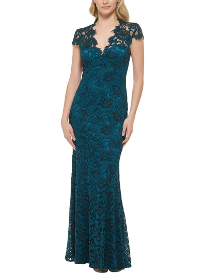 Eliza J Womens Lace V-neck Evening Dress In Blue