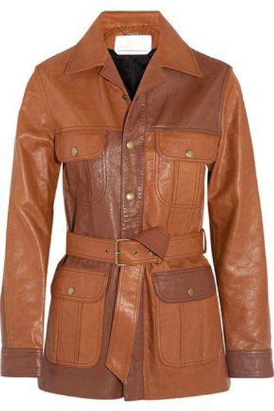 Chloé Woman Belted Leather Jacket Tan