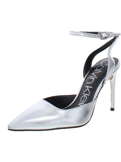 Calvin Klein Dona Womens Adjustable Leather Ankle Strap In Silver