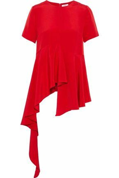 Goen J Woman Asymmetric Ruffled Silk-crepe De Chine Top Red