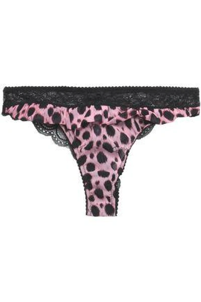 Just Cavalli Underwear Woman Mid-srise Ruffle Leopard Print Silk-blend Paneled Lace Briefs Pink