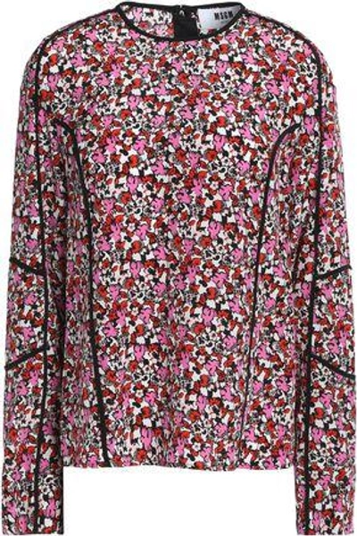 Msgm Woman Floral-print Silk-crepe Blouse Pink