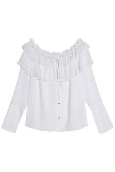Opening Ceremony Woman Off-the-shoulder Ruffled Crinkled Silk-chiffon Blouse White