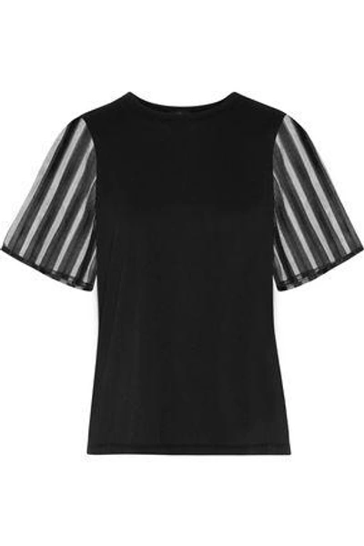 Clu Woman Tulle-paneled Cotton T-shirt Black