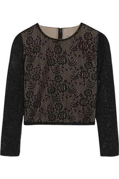 Alice And Olivia Woman Bernie Cropped Crocheted Top Black