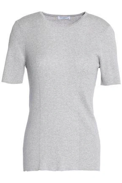 Equipment Woman Davenport Ribbed Cotton, Silk And Cashmere-blend T-shirt Light Gray