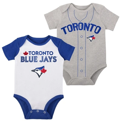 Outerstuff Babies' Newborn & Infant White/heather Gray Toronto Blue Jays Little Slugger Two-pack Bodysuit Set