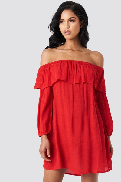 Glamorous Off Shoulder Midi Dress - Red