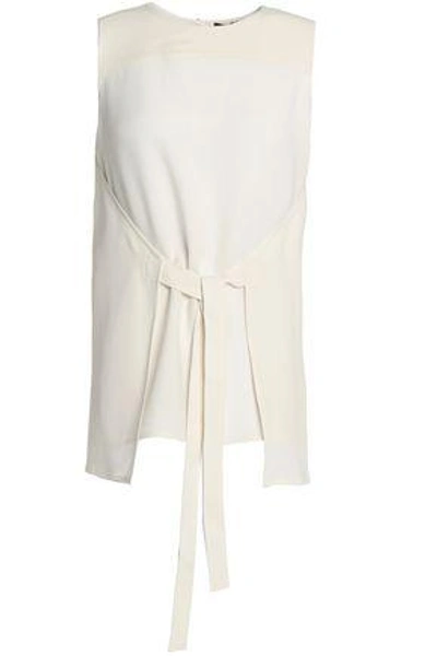 Theory Woman Tie-front Crepe Top Ivory