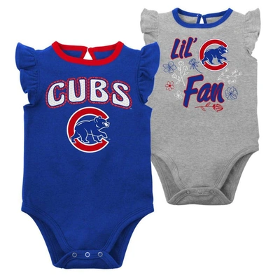 Outerstuff Babies' Newborn And Infant Boys And Girls Royal, Heather Gray Chicago Cubs Little Fan Two-pack Bodysuit Set In Royal,heather Gray