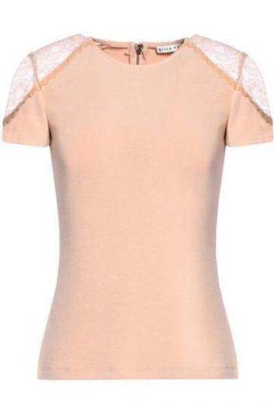 Alice And Olivia Woman Lace-paneled Knitted Top Antique Rose
