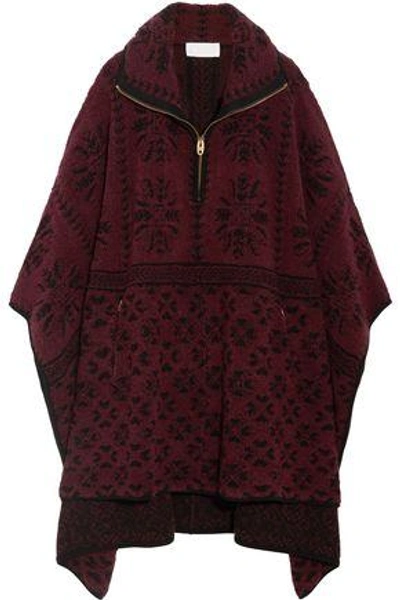 Chloé Oversized Wool And Cashmere-blend Terry Cape In Burgundy