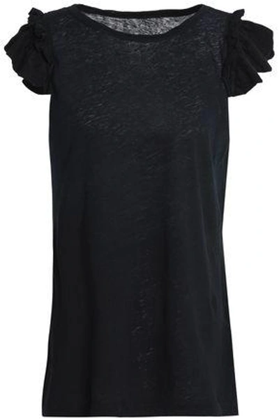 Current Elliott Woman The Double Ruffle Slub Linen And Cotton-blend Jersey T-shirt Black